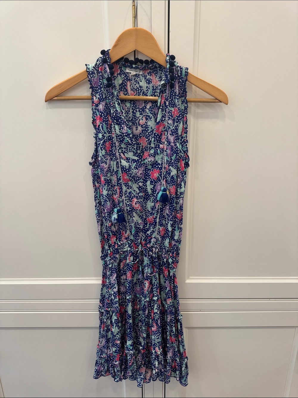 Poupette St Barth Blue Floral Halter Mini Dress with Pink Accents - Picture 2 of 3